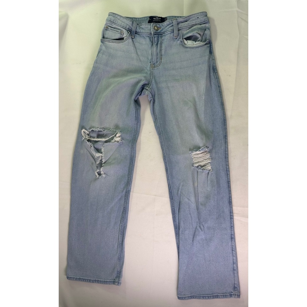 Hollister Low Rise Dad Jean Vintage Stretch Light Wash Distressed Ripped W28 L31